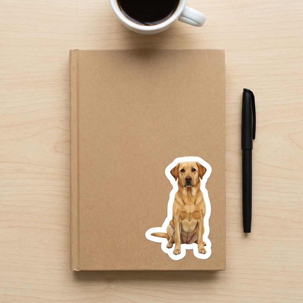 Yellow Labrador Retriever watercolor vinyl sticker on a kraft journal cover – Designs by Mysh