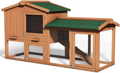 Large Chicken Coop, 58‘’ Wooden Hen House Outdoor Backyard Garden Bunny Rabbit Hutch with Ventilation Door, Removable Tray & Ramp Chicken Coop (58 Inches) - Designs by Mysh