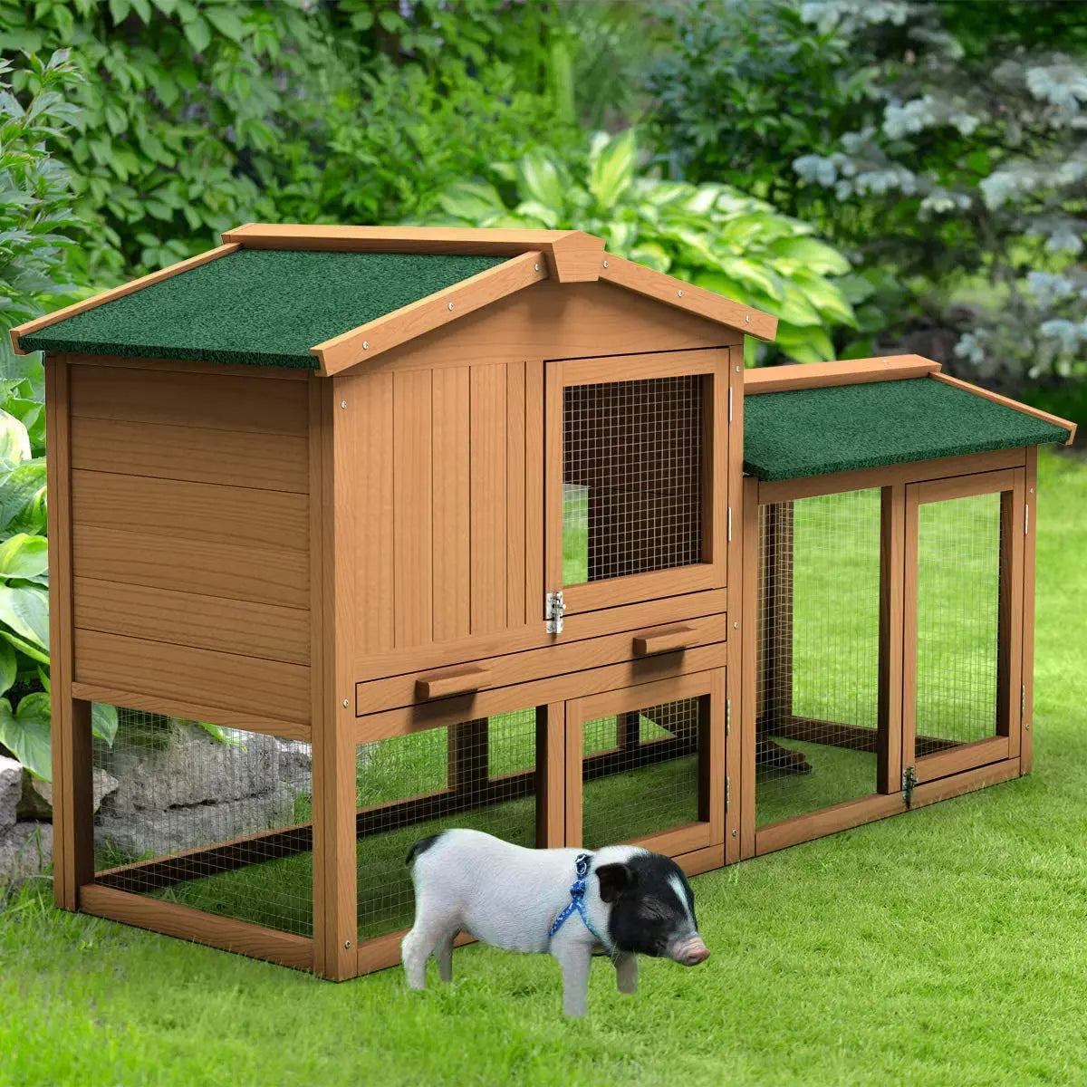 Large Chicken Coop, 58‘’ Wooden Hen House Outdoor Backyard Garden Bunny Rabbit Hutch with Ventilation Door, Removable Tray & Ramp Chicken Coop (58 Inches) - Designs by Mysh