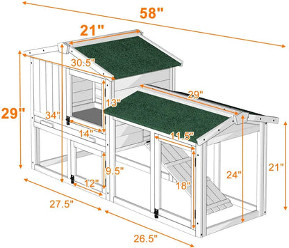 Large Chicken Coop, 58‘’ Wooden Hen House Outdoor Backyard Garden Bunny Rabbit Hutch with Ventilation Door, Removable Tray & Ramp Chicken Coop (58 Inches) - Designs by Mysh