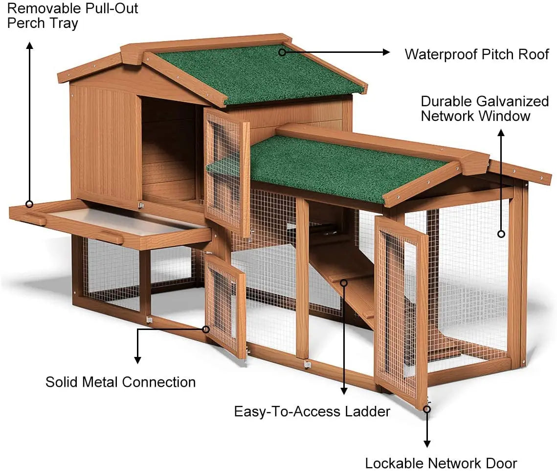 Large Chicken Coop, 58‘’ Wooden Hen House Outdoor Backyard Garden Bunny Rabbit Hutch with Ventilation Door, Removable Tray & Ramp Chicken Coop (58 Inches) - Designs by Mysh