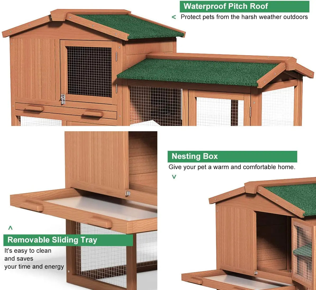 Large Chicken Coop, 58‘’ Wooden Hen House Outdoor Backyard Garden Bunny Rabbit Hutch with Ventilation Door, Removable Tray & Ramp Chicken Coop (58 Inches) - Designs by Mysh