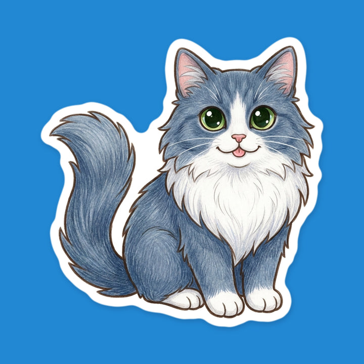 Longhair Tuxedo Cat Grey and White kawaii fridge magnet – Designs by Mysh