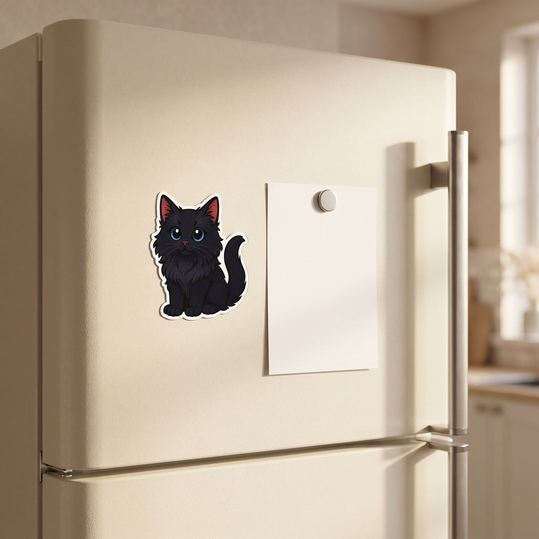 Maine Coon Black Kawaii Magnet on a fridge - Designs by Mysh