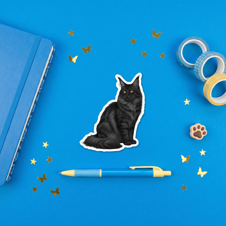 Maine Coon Black Watercolor Sticker brand flat lay - Designs by Mysh