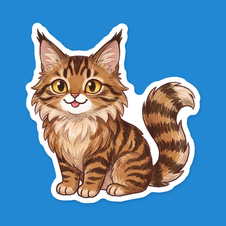 Maine Coon Brown Tabby Cat kawaii vinyl sticker