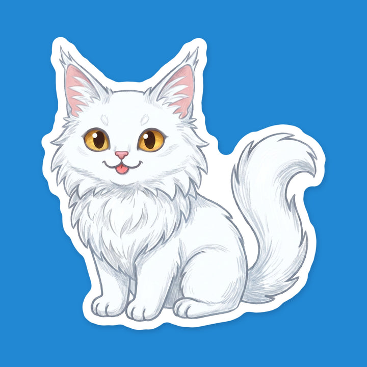 Maine Coon White Cat kawaii vinyl sticker
