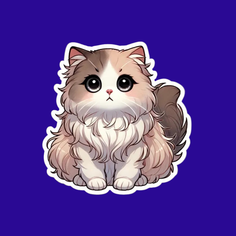 Manx Cat Magnet – 3" Die-Cut Fluffy Magnet – Longhair Manx Fridge Magnet – Kawaii Tailless Cat Magnet for Cat Lovers - Designs by Mysh