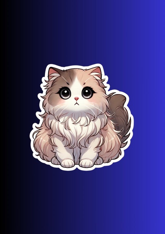 Manx Cat Magnet – 3" Die-Cut Fluffy Magnet – Longhair Manx Fridge Magnet – Kawaii Tailless Cat Magnet for Cat Lovers