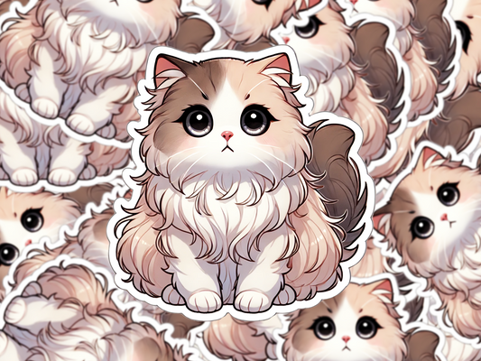 Manx Long Hair Cat Sticker, Fluffy Cat Vinyl Decal, Kawaii Cat Lover Gift, Cute Pet Laptop Sticker