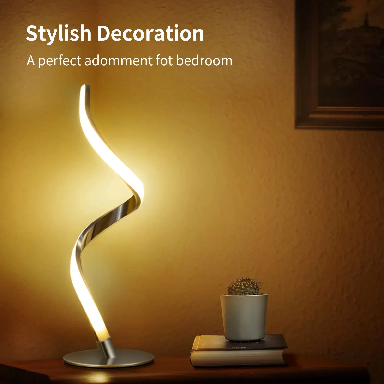 Modern Spiral Table Lamp -  Touch Control Bedside Lamp, 3 Colors & Fully Stepless Dimmable Nightstand Lamps for Bedroom, Living Room & Office(3000K 4000K 5000K) - Designs by Mysh