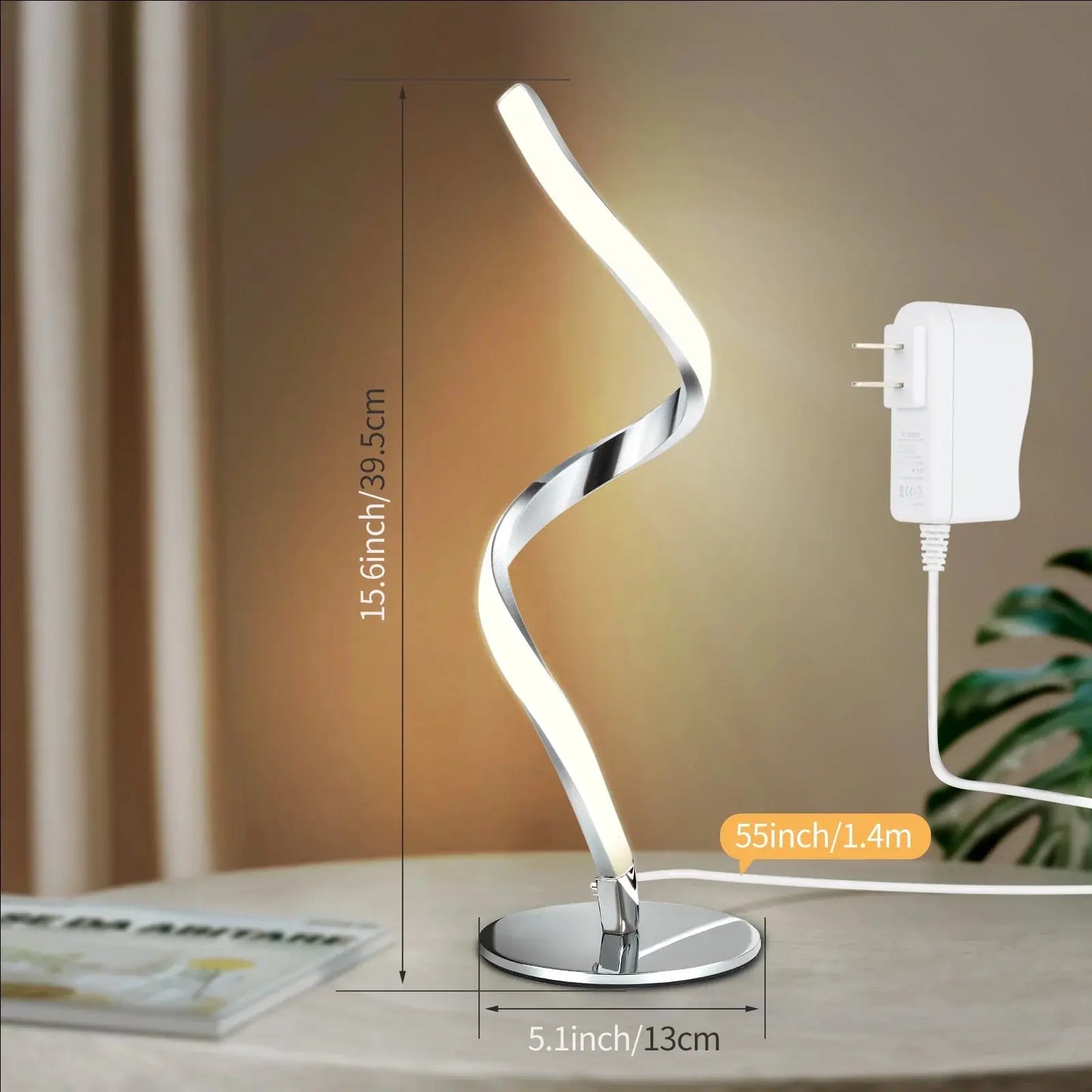 Modern Spiral Table Lamp -  Touch Control Bedside Lamp, 3 Colors & Fully Stepless Dimmable Nightstand Lamps for Bedroom, Living Room & Office(3000K 4000K 5000K) - Designs by Mysh