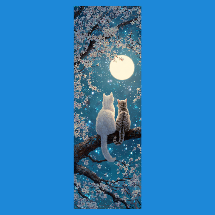 Moonlit Cherry Blossom Cats Traditional Bookmark - Designs by Mysh