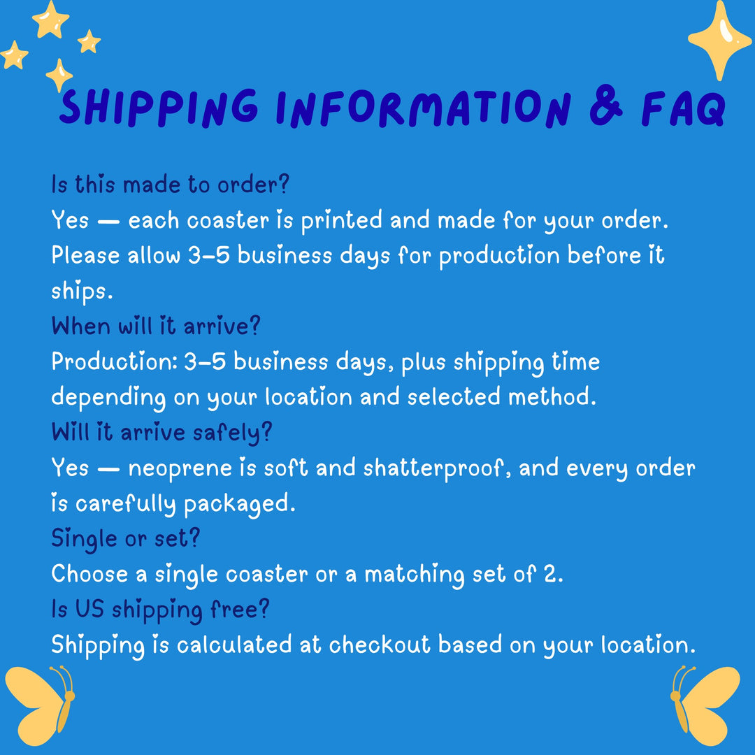 Neoprene Car Coaster Shipping Information &amp; FAQ - Designs by Mysh