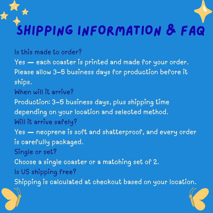 Neoprene Car Coaster Shipping Information &amp; FAQ - Designs by Mysh