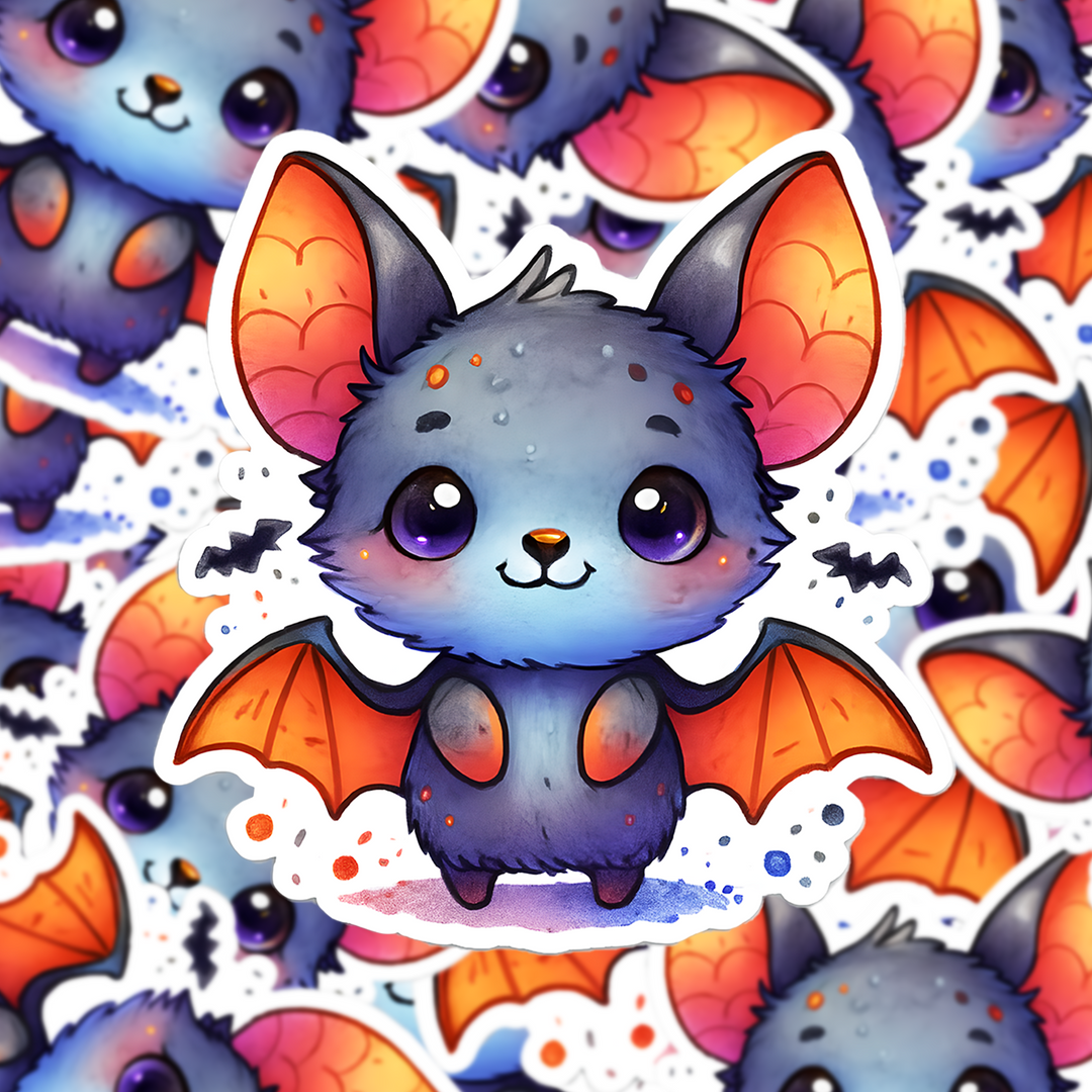 Kawaii Bat Sticker, Cute Halloween Vinyl Decal, Watercolor Bat Art Sticker, Spooky Season Animal Decor, Gothic Fall Aesthetic - Designs by Mysh