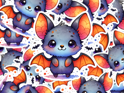 Kawaii Bat Sticker, Cute Halloween Vinyl Decal, Watercolor Bat Art Sticker, Spooky Season Animal Decor, Gothic Fall Aesthetic