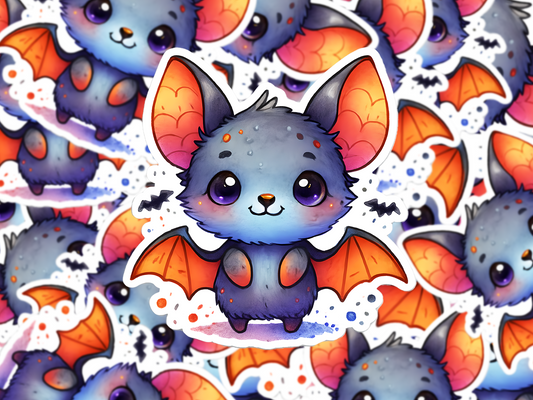Kawaii Bat Sticker, Cute Halloween Vinyl Decal, Watercolor Bat Art Sticker, Spooky Season Animal Decor, Gothic Fall Aesthetic