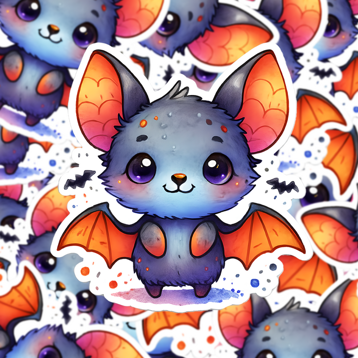Kawaii Bat Sticker, Cute Halloween Vinyl Decal, Watercolor Bat Art Sticker, Spooky Season Animal Decor, Gothic Fall Aesthetic - Designs by Mysh
