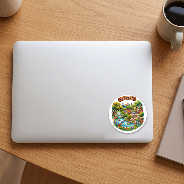 New Braunfels, Texas watercolor vinyl sticker on a laptop lid – Designs by Mysh