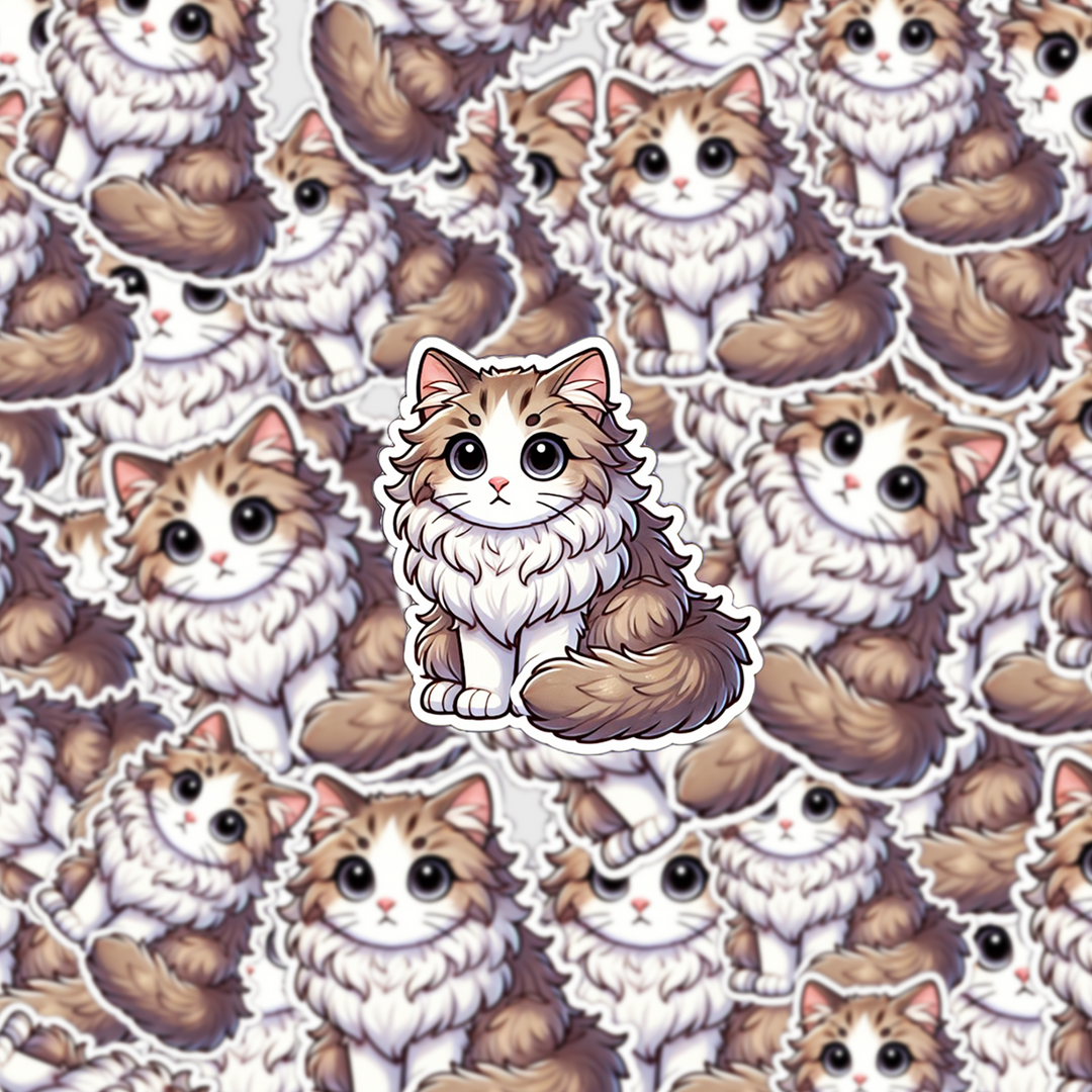 Norwegian Forest Cat Sticker, Cute Fluffy Cat Vinyl Decal, Laptop & Water Bottle Sticker, Gift for Cat Lovers, Cat Art Sticker - Designs by Mysh