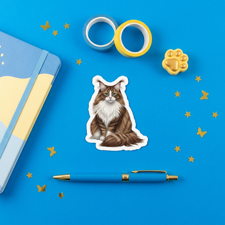 Norwegian Forest Cat Brown Tabby White Magnet brand flat lay - Designs by Mysh