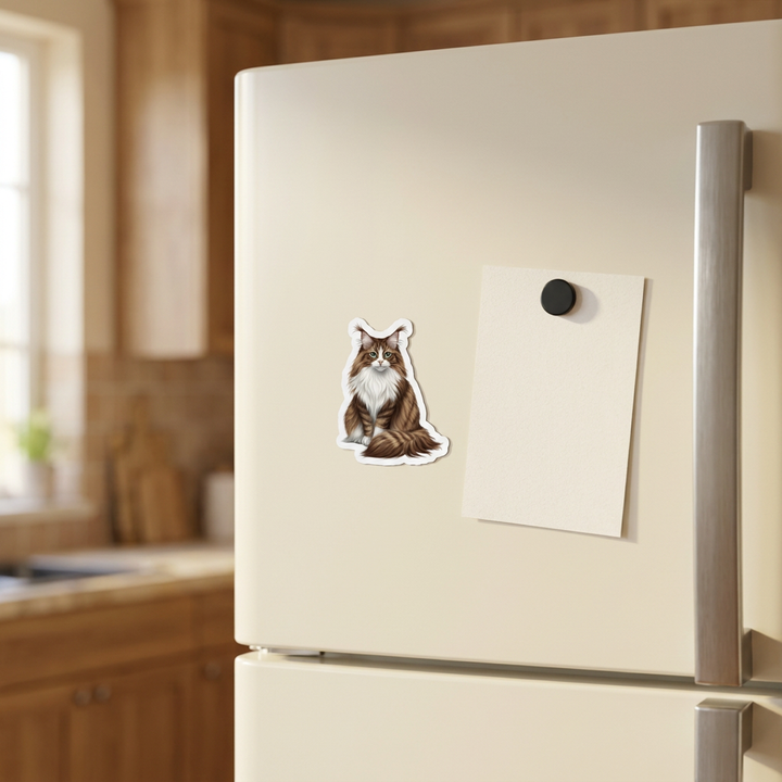 Norwegian Forest Cat Brown Tabby White Magnet on a fridge - Designs by Mysh