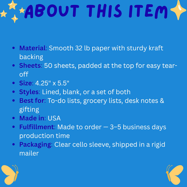 Notepad About This Item - Designs by Mysh