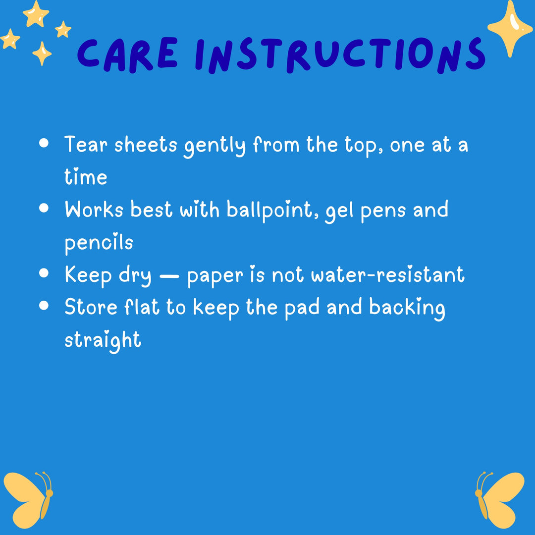 Notepad Care Instructions - Designs by Mysh