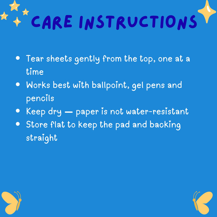 Notepad Care Instructions - Designs by Mysh