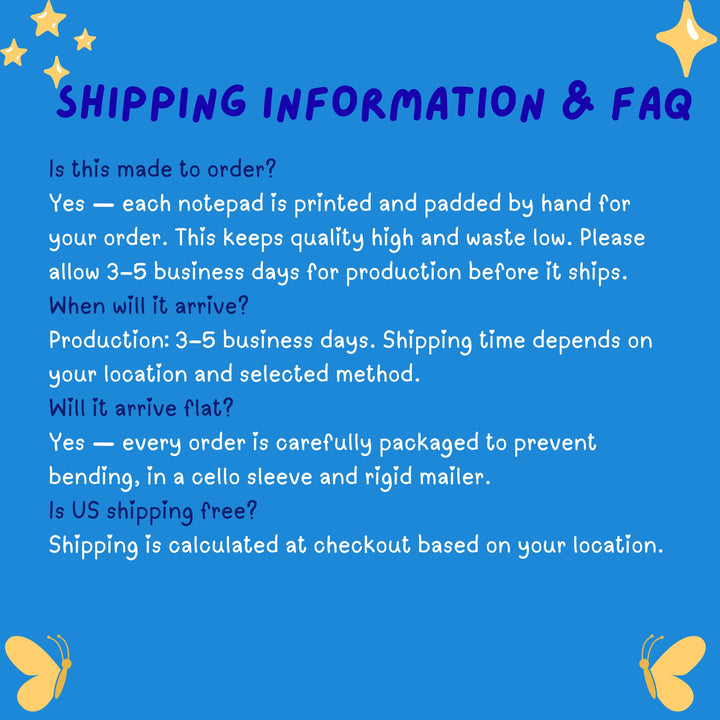 Notepad Shipping Information &amp; FAQ - Designs by Mysh
