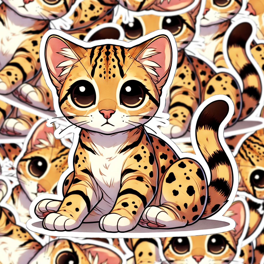Ocicat Cat Sticker, Spotted Cat Vinyl Decal, Cute Cartoon Cat Sticker, Waterproof Feline Sticker, Gift for Cat Lovers, Planner Decor - Designs by Mysh