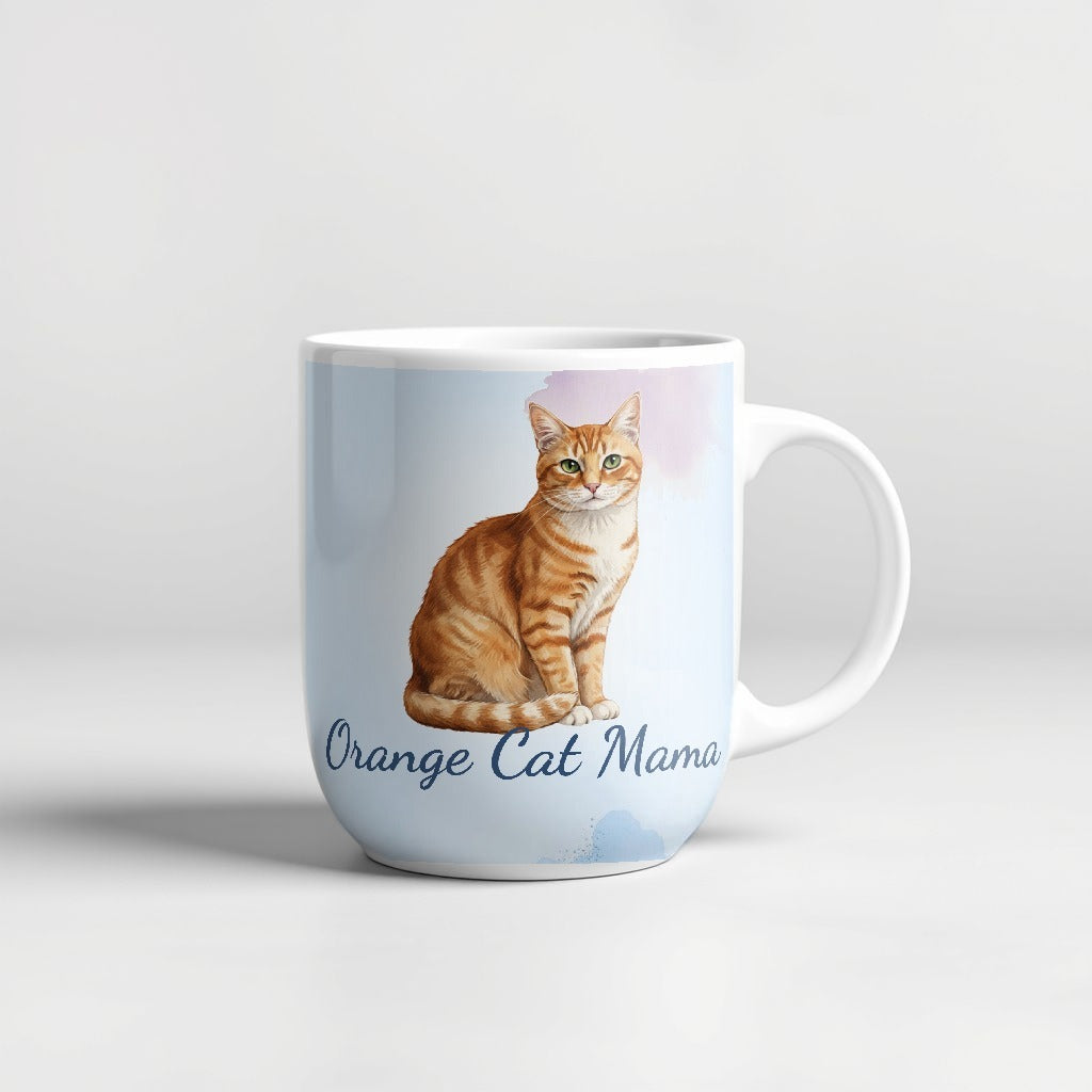 Orange tabby cat watercolor Orange Cat Mama 15oz ceramic mug - Designs by Mysh