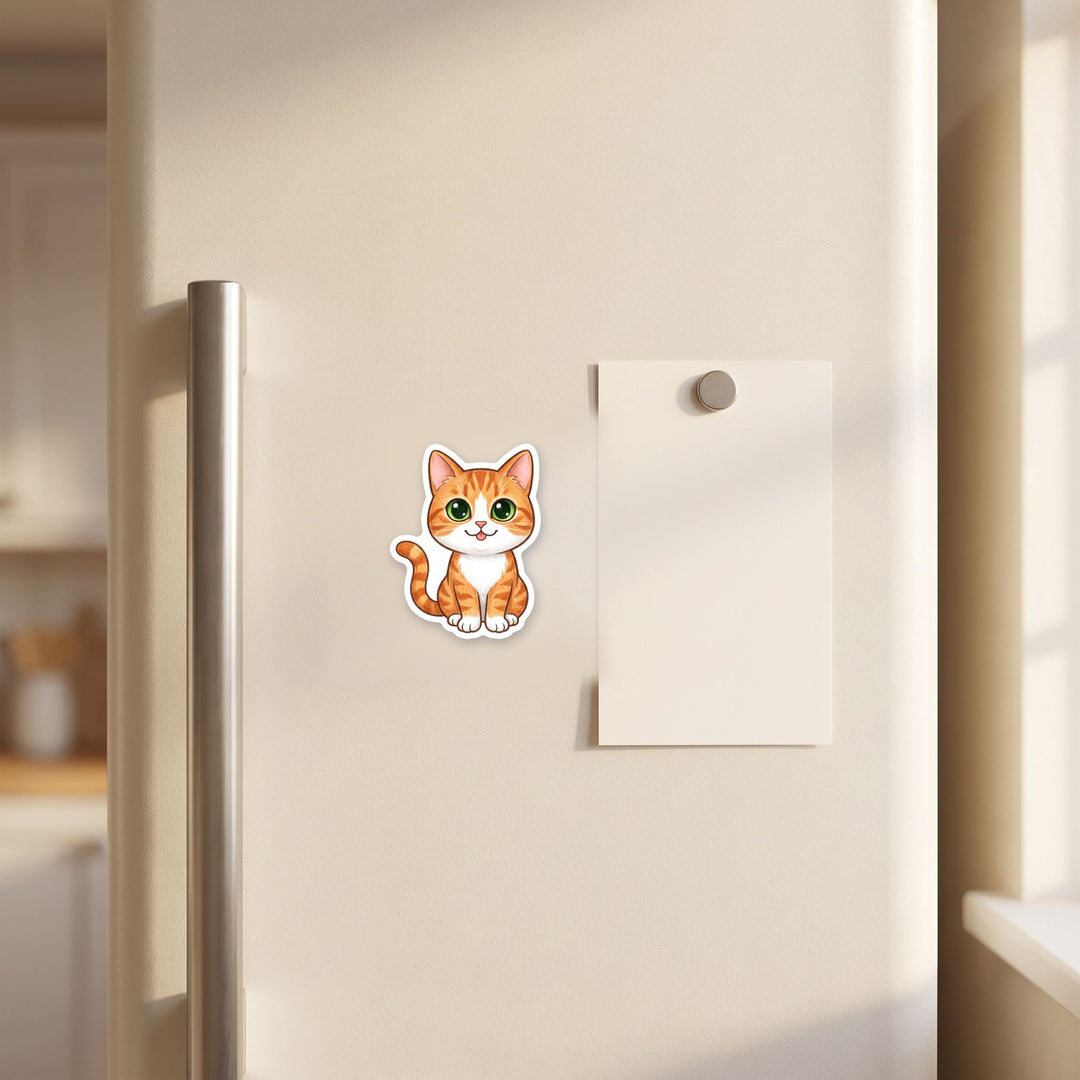 Orange and White Short Hair Cat kawaii magnet on a fridge – Designs by Mysh