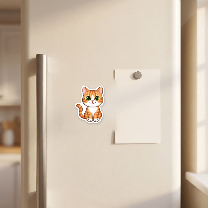 Orange and White Short Hair Cat kawaii magnet on a fridge – Designs by Mysh