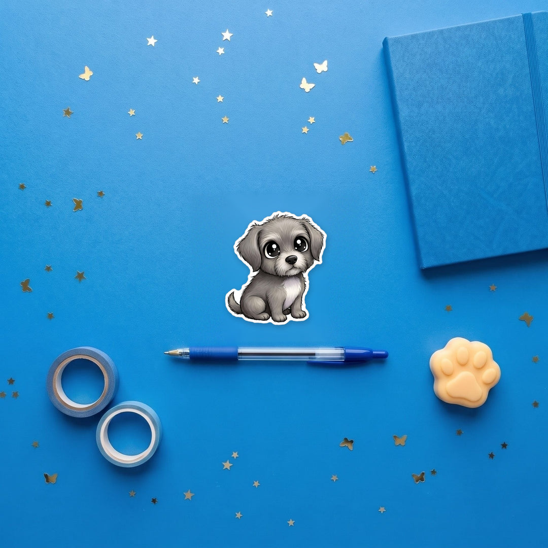 Otterhound Grey sticker flat lay with stationery