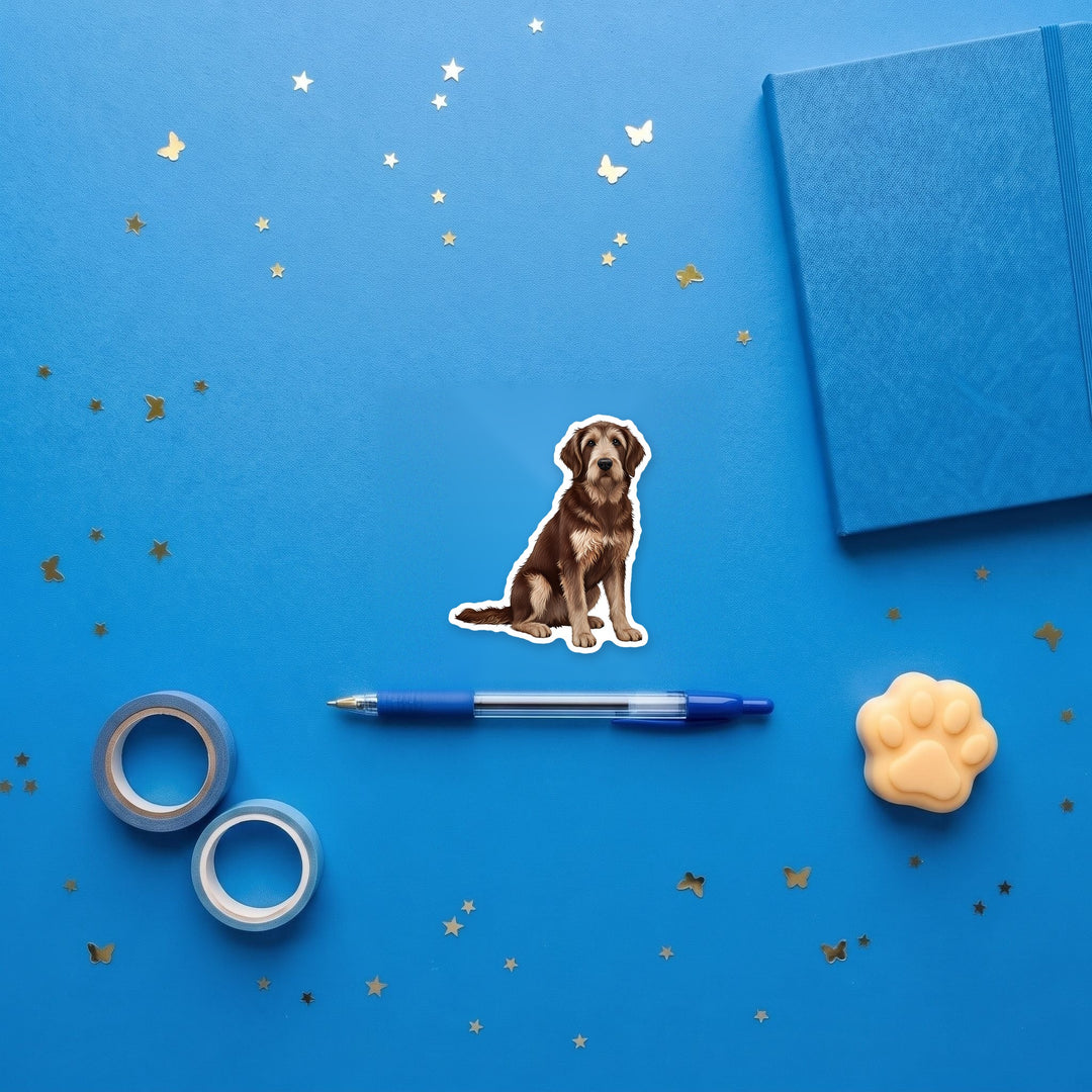 Otterhound Liver and Tan sticker flat lay with stationery