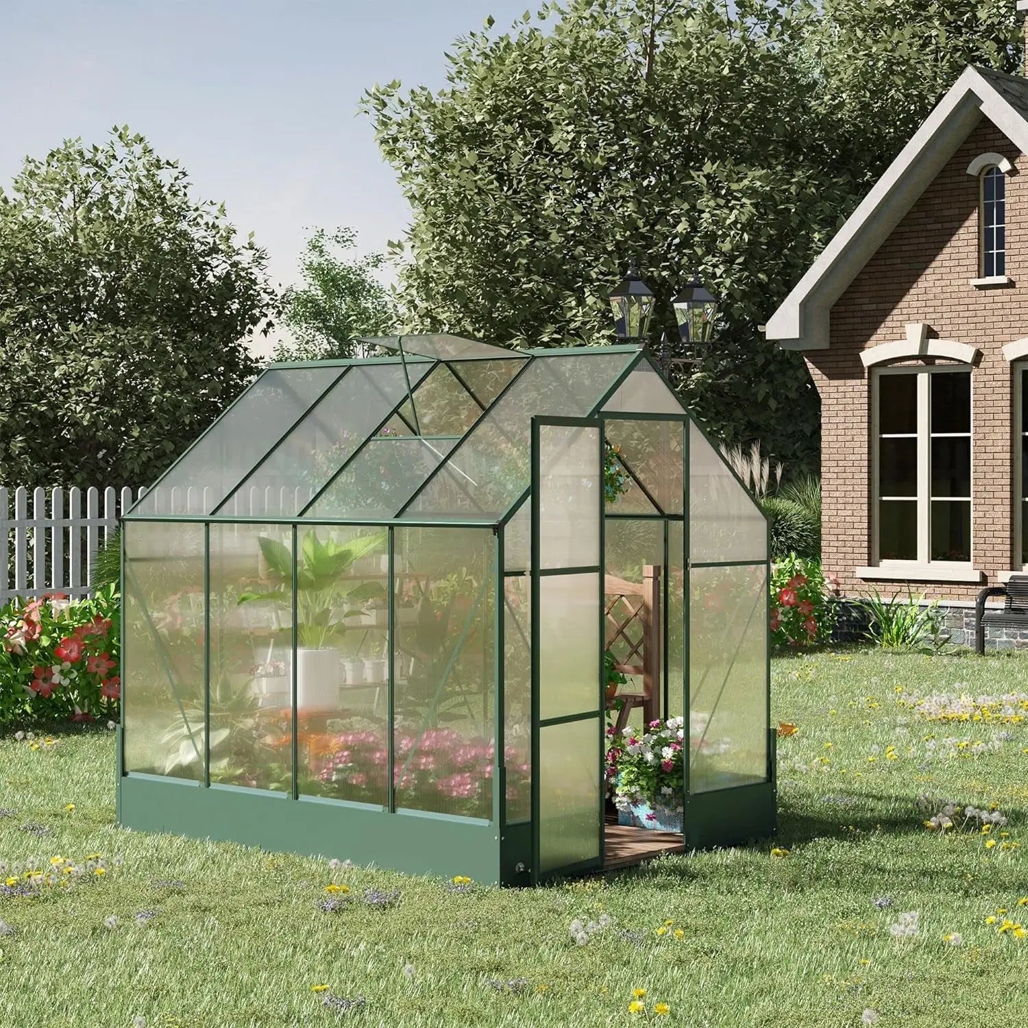 6' X 8' X 7' Walk-In Plant Polycarbonate Greenhouse with Temperature Controlled Window Hobby Greenhouse for Backyard/Outdoor - Designs by Mysh