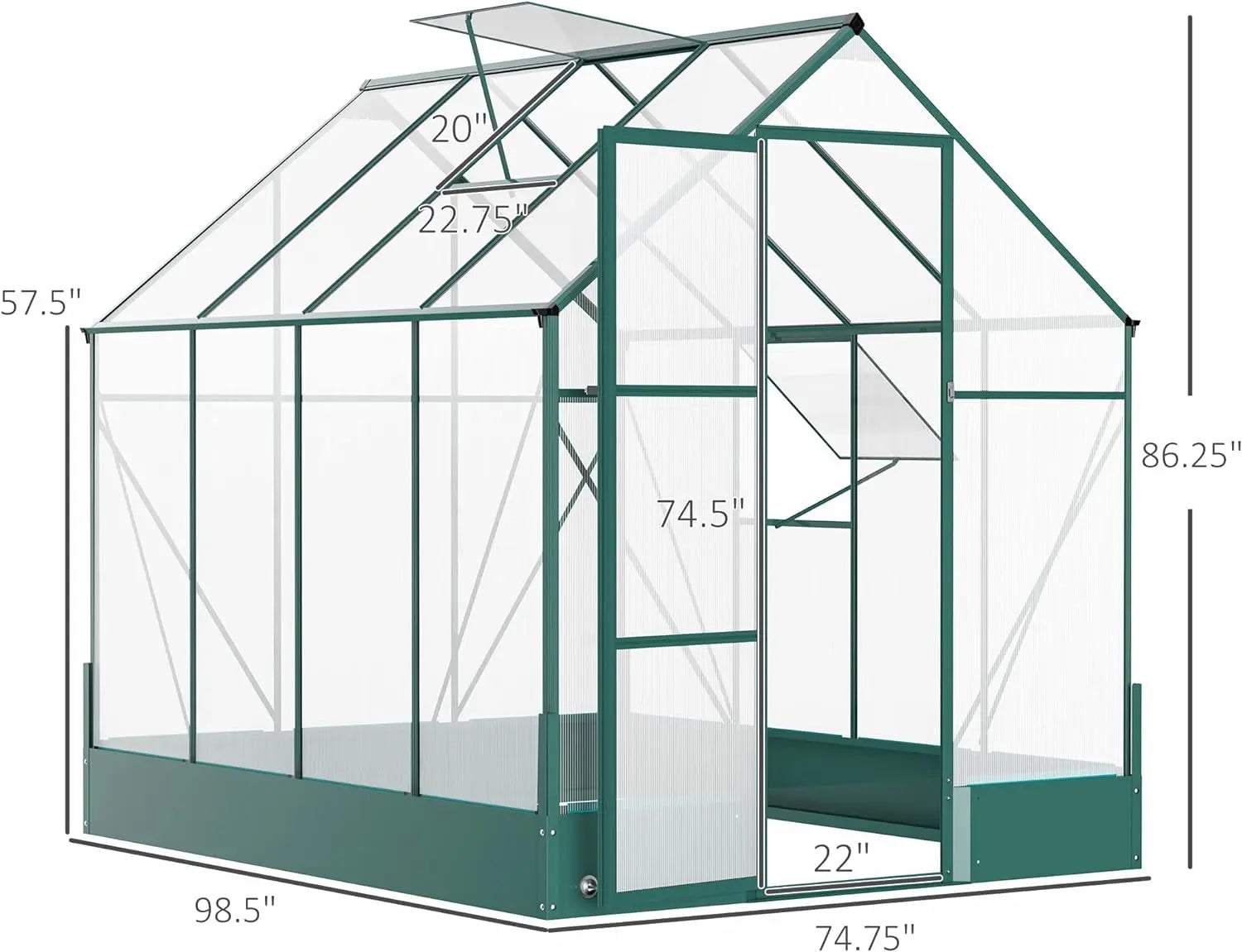 6' X 8' X 7' Walk-In Plant Polycarbonate Greenhouse with Temperature Controlled Window Hobby Greenhouse for Backyard/Outdoor - Designs by Mysh