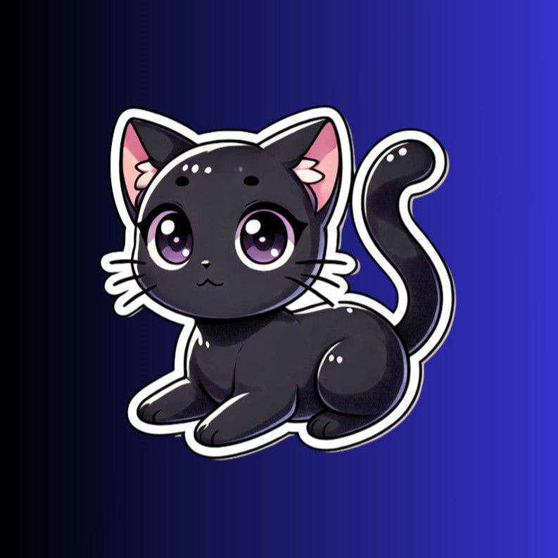 Black Cat Sticker, Cute Cartoon Cat Decal, Kawaii Vinyl Cat Sticker, Water-resistant Laptop Sticker, Gift for Cat Lovers - Designs by Mysh