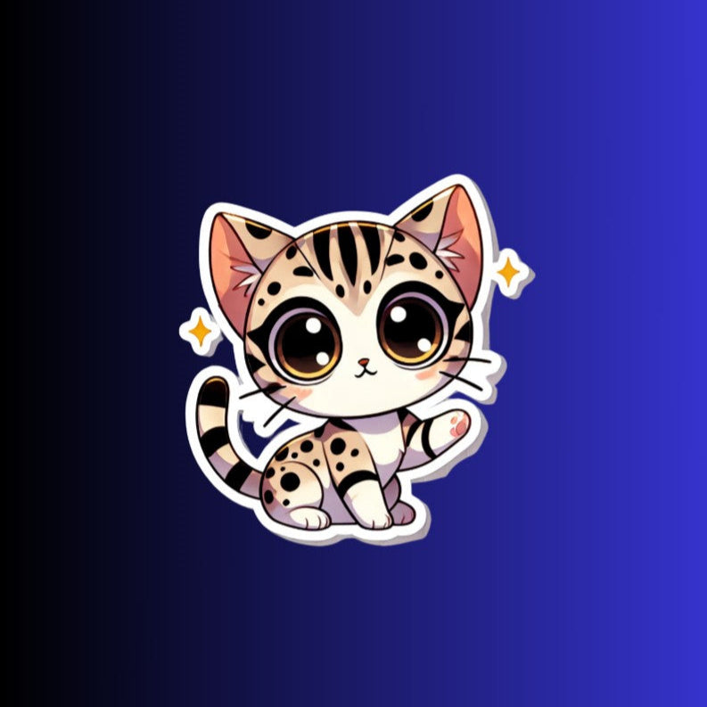 Bengal Cat Sticker, Cute Kawaii Cat Decal, Spotted Cat Vinyl Sticker, Water-resistant Laptop Sticker, Gift for Cat Lovers - Designs by Mysh