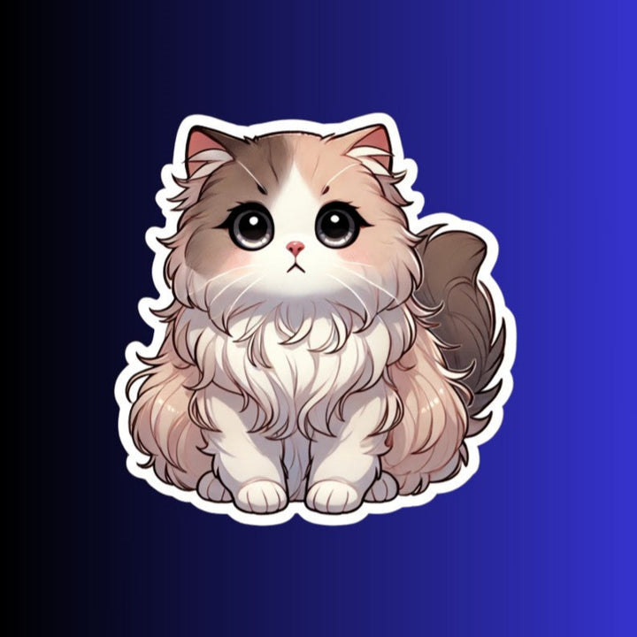 Manx Long Hair Cat Sticker, Fluffy Cat Vinyl Decal, Kawaii Cat Lover Gift, Cute Pet Laptop Sticker - Designs by Mysh
