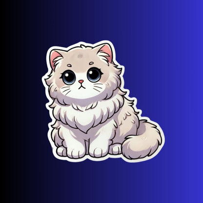 British Long Hair Cat Sticker, Fluffy Kawaii Cat Decal, Cute Vinyl Cat Lover Gift, Laptop & Journal Sticker