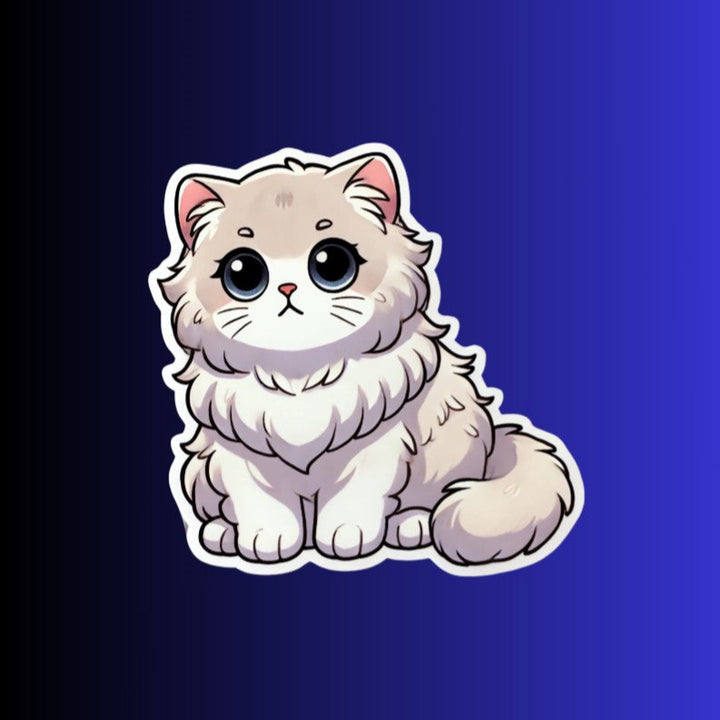 British Long Hair Cat Sticker, Fluffy Kawaii Cat Decal, Cute Vinyl Cat Lover Gift, Laptop & Journal Sticker - Designs by Mysh