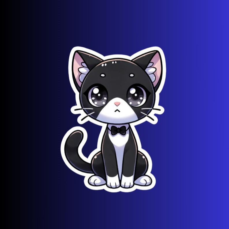 Tuxedo Cat Sticker, Cute Black and White Cat Decal, Cartoon Vinyl Sticker, Gift for Cat Lovers, Laptop Water Bottle Planner Decor - Designs by Mysh