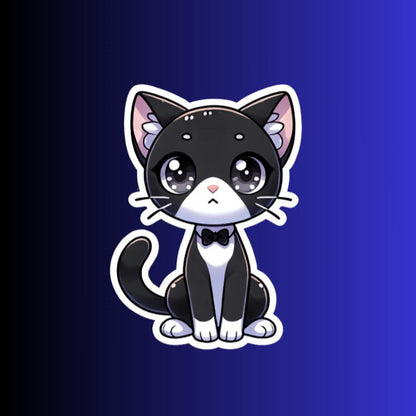 Tuxedo Cat Sticker, Cute Black and White Cat Decal, Cartoon Vinyl Sticker, Gift for Cat Lovers, Laptop Water Bottle Planner Decor