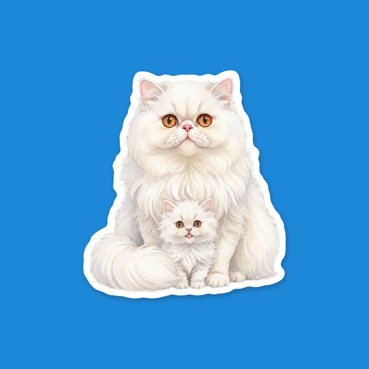White Persian mama cat with her kitten peeking out of her chest fluff watercolor flexible fridge magnet – Designs by Mysh