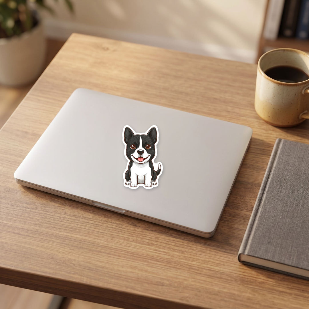 Pitsky Black &amp; White kawaii sticker on a laptop – Designs by Mysh