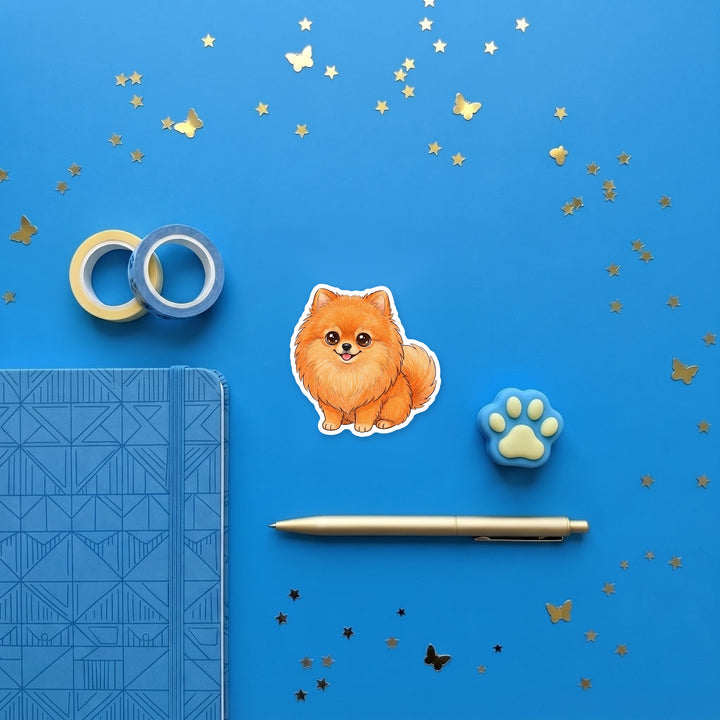 Pomeranian Orange kawaii magnet flat lay with stationery – Designs by Mysh