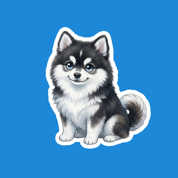 Pomsky Black and White kawaii die-cut vinyl sticker